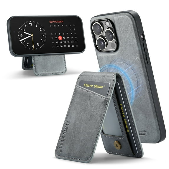 TECH CIRCLE Wallet Case for iPhone 16 6.1", Detachable 2-in-1 Stand RFID Blocking 4 Card Slot Wireless Charging Protective Case, PU Leather Removable Folio for iPhone 16 2024,Gray