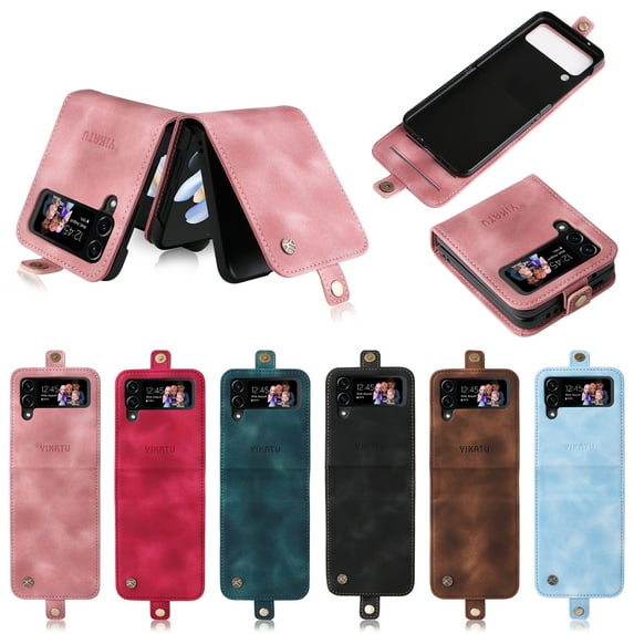 TECH CIRCLE Wallet Phone Case For Samsung Galaxy Z Flip 5,Premium PU Leather High-quality Durable Shockproof Full Body Protective Phone Cover With Magnetic Buckle Flip Card Pocket Case,Pink