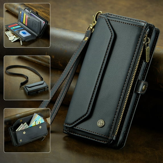 TECH CIRCLE Wallet Phone Case for Samsung Galaxy A12 5G (6.5") 2021 - Stylish Crossbody Phone Case with Shoulder/Wrist Straps, Lightweight PU Leather Cover with Card Slots & Pocket, Black