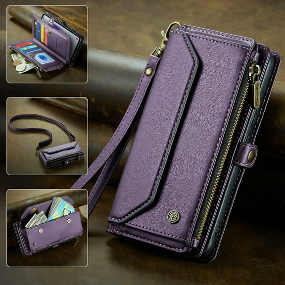 TECH CIRCLE Wallet Phone Case for Samsung Galaxy A32 5G (6.5") 2021 - Stylish Crossbody Phone Case with Shoulder/Wrist Straps, Lightweight PU Leather Cover with Card Slots & Pocket, Purple