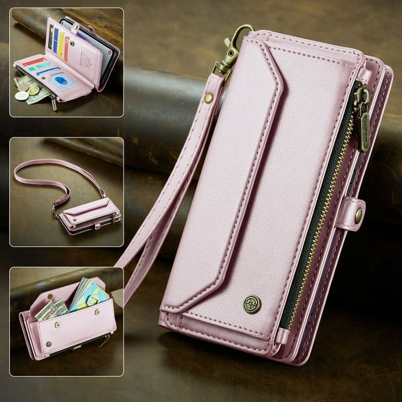 TECH CIRCLE Wallet Phone Case for Samsung Galaxy A50 (6.4") 2019 - Stylish Crossbody Phone Case with Shoulder/Wrist Straps, Lightweight PU Leather Cover with Card Slots & Pocket, Pink