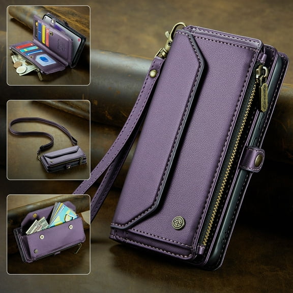 TECH CIRCLE Wallet Phone Case for Samsung Galaxy S21 (6.2") 2021 - Stylish Crossbody Phone Case with Shoulder/Wrist Straps, Lightweight PU Leather Cover with Card Slots & Pocket, Purple