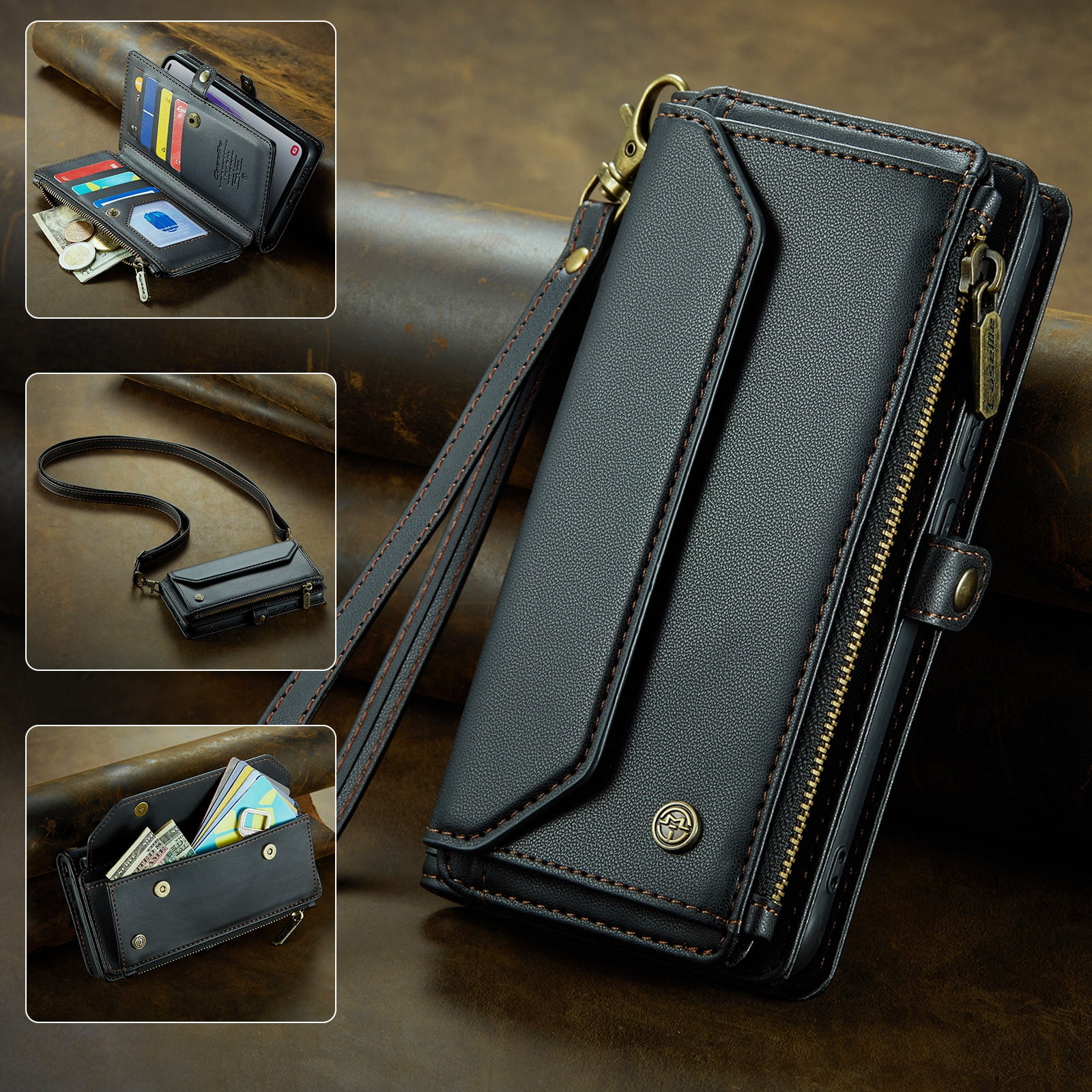 TECH CIRCLE Wallet Phone Case for Samsung Galaxy S24 (6.2") 2024 - Stylish Crossbody Phone Case with Shoulder/Wrist Straps, Lightweight PU Leather Cover with Card Slots & Pocket, Black