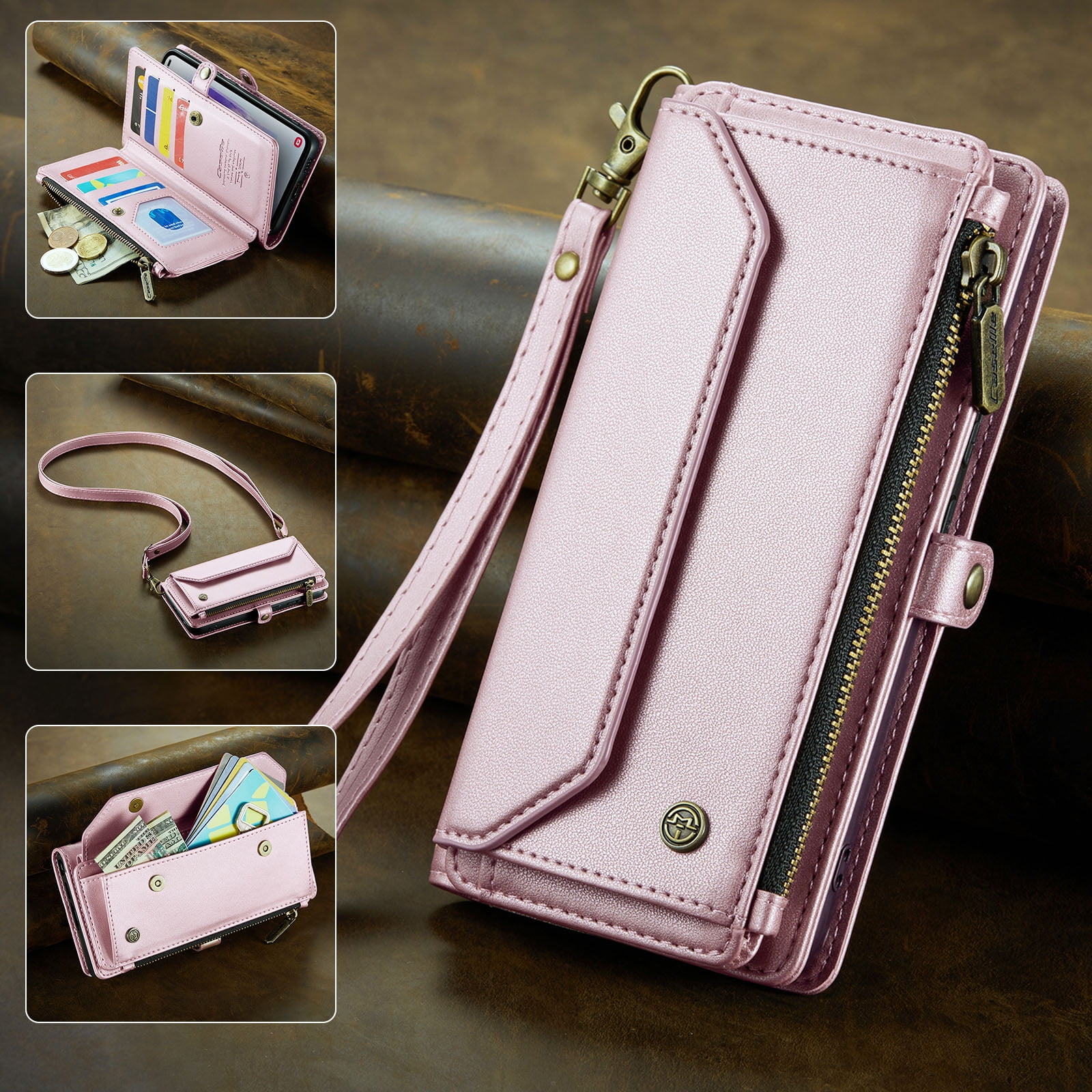 TECH CIRCLE Wallet Phone Case for Samsung Galaxy S24 (6.2") 2024 - Stylish Crossbody Phone Case with Shoulder/Wrist Straps, Lightweight PU Leather Cover with Card Slots & Pocket, Pink