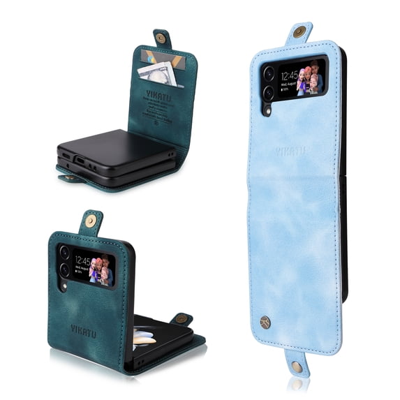 TECH CIRCLE Wallet Phone Case For Samsung Galaxy Z Flip 3 6.7 inch,Premium PU Leather High-quality Durable Shockproof Full Body Protective Phone Cover With Magnetic Buckle Flip Card Pocket CaLightblue