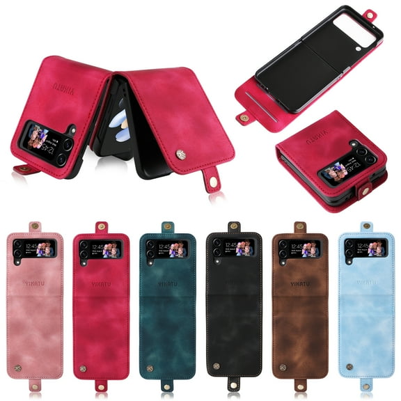 TECH CIRCLE Wallet Phone Case For Samsung Galaxy Z Flip 5,Premium PU Leather High-quality Durable Shockproof Full Body Protective Phone Cover With Magnetic Buckle Flip Card Pocket Case,Red