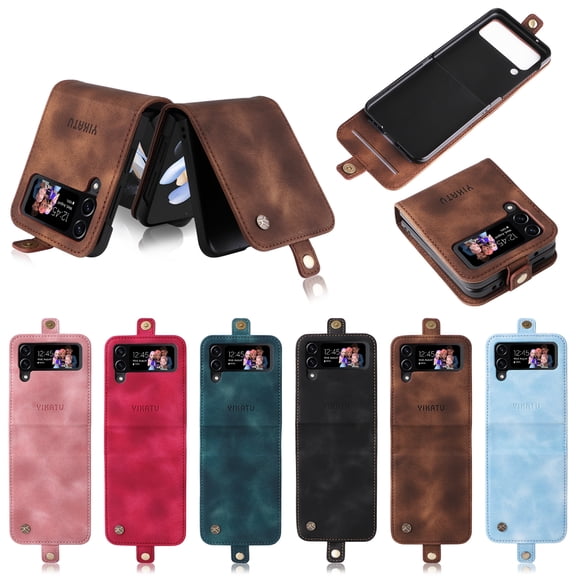 TECH CIRCLE Wallet Phone Case For Samsung Galaxy Z Flip 5,Premium PU Leather High-quality Durable Shockproof Full Body Protective Phone Cover With Magnetic Buckle Flip Card Pocket Case,Brown