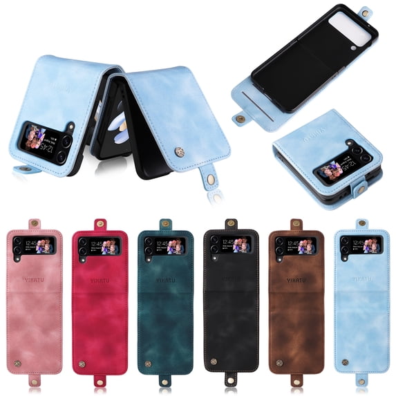 TECH CIRCLE Wallet Phone Case For Samsung Galaxy Z Flip 5,Premium PU Leather High-quality Durable Shockproof Full Body Protective Phone Cover With Magnetic Buckle Flip Card Pocket Case,Lightblue