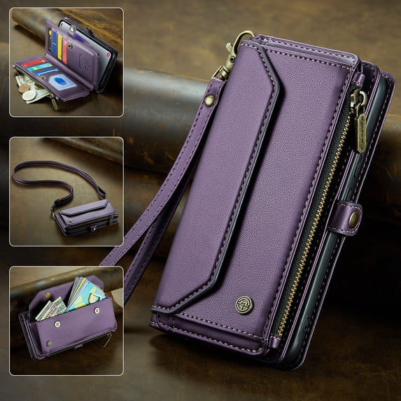 TECH CIRCLE Wallet Phone Case for iPhone 12 Pro Max (6.7") 2020 - Stylish Crossbody Phone Case with Shoulder/Wrist Straps, Lightweight PU Leather Cover with Card Slots & Pocket, Purple