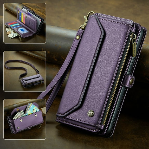 TECH CIRCLE Wallet Phone Case for iPhone 15 (6.1") 2023 - Stylish Crossbody Phone Case with Shoulder/Wrist Straps, Lightweight PU Leather Cover with Card Slots & Pocket, Purple