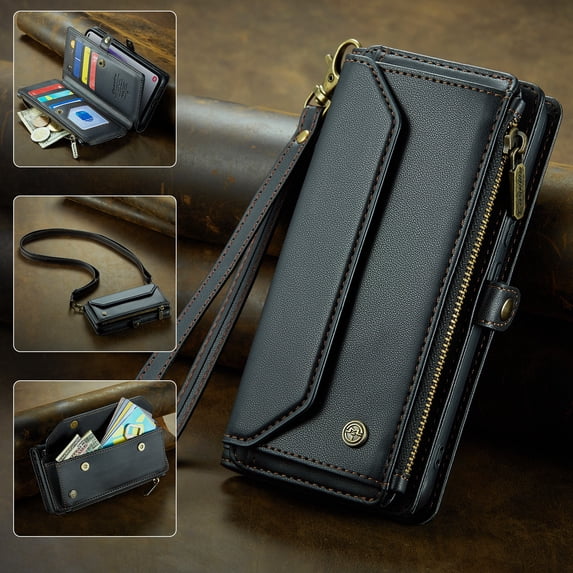 TECH CIRCLE Wallet Phone Case for iPhone 15 Plus (6.7") 2023 - Stylish Crossbody Phone Case with Shoulder/Wrist Straps, Lightweight PU Leather Cover with Card Slots & Pocket, Black