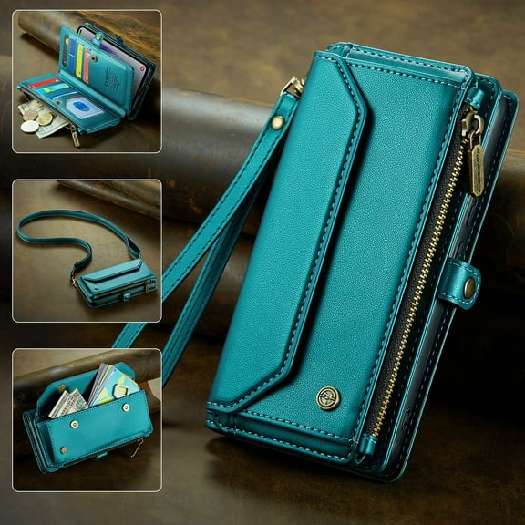 TECH CIRCLE Wallet Phone Case for iPhone 8 Plus & iPhone 7 Plus (5.5") 2017 - Stylish Crossbody Phone Case with Shoulder/Wrist Straps, Lightweight PU Leather Cover with Card Slots & Pocket, Green