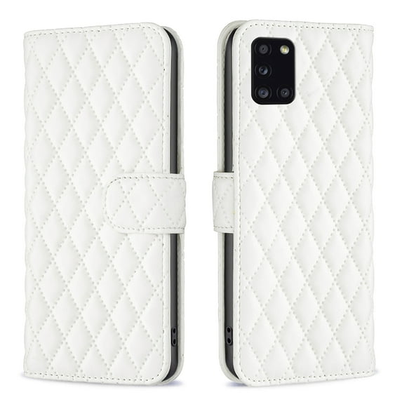 TECH CIRCLE Wallet case for Samsung A31, Argyle Pattern PU Leather Wallet case with Kickstand Card Slots Magnetic Closure Shockproof Case For Samsung A31 6.4" 2020,White