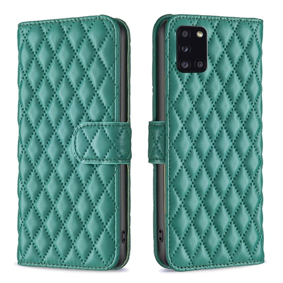 TECH CIRCLE Wallet case for Samsung A31, Argyle Pattern PU Leather Wallet case with Kickstand Card Slots Magnetic Closure Shockproof Case For Samsung A31 6.4" 2020,Green