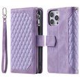 thumbnail image 1 of TECH CIRCLE Wallet case for iPhone 13 Pro Max, Argyle Pattern Zipper Leather case with Handstrap Shoulder Strap Kickstand Card Slots Magnetic Shockproof Case For iPhone 13 Pro Max,Purple, 1 of 8