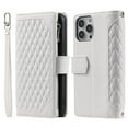 thumbnail image 1 of TECH CIRCLE Wallet case for iPhone 13 Pro Max, Argyle Pattern Zipper Leather case with Handstrap Shoulder Strap Kickstand Card Slots Magnetic Shockproof Case For iPhone 13 Pro Max,White, 1 of 8