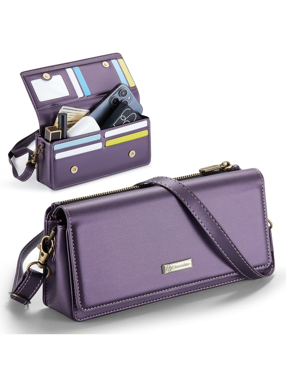 TECH CIRCLE Women Crossbody Bags, Multi Card Slots Phone Wallet Purse with RFID Blocking Credit Card Slots Zipper Pocket Detachable Wristlet Shoulder Strap for most phones under 7.5 inchs ,Purple