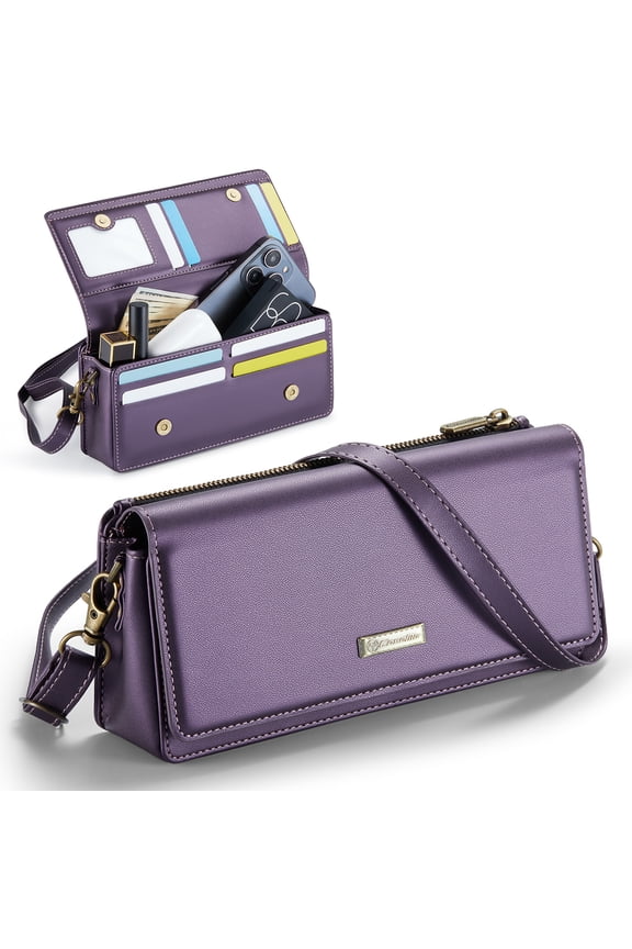 TECH CIRCLE Women Crossbody Bags, Multi Card Slots Phone Wallet Purse with RFID Blocking Credit Card Slots Zipper Pocket Detachable Wristlet Shoulder Strap for most phones under 7.5 inchs ,Purple