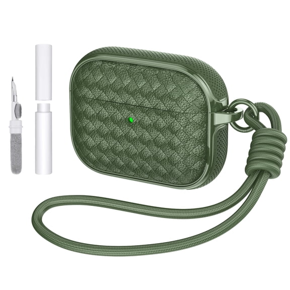 TECH CIRCLE Woven Texture Protective Case for Apple AirPods 4 (4th Gen), with Detachable Wrist Strap, Support Wireless Charging, Full Coverage Shockproof Earbuds Headphone Case Cover, Green
