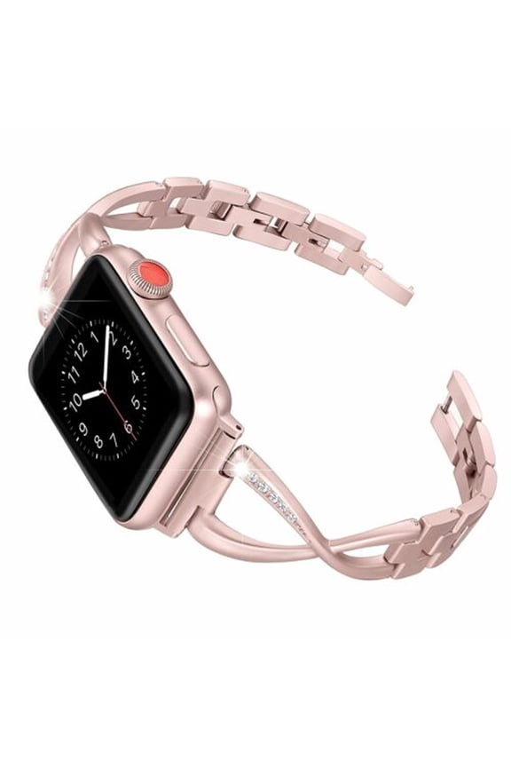 TECH CIRCLE X-Shape Band for Apple Watch Band 38mm 40mm 41mm, Women Bling Metal Single Chain Bracelet iwatch Bands for iWatch Series 9/8/7/6/5/4/3/2/1/SE,Pink