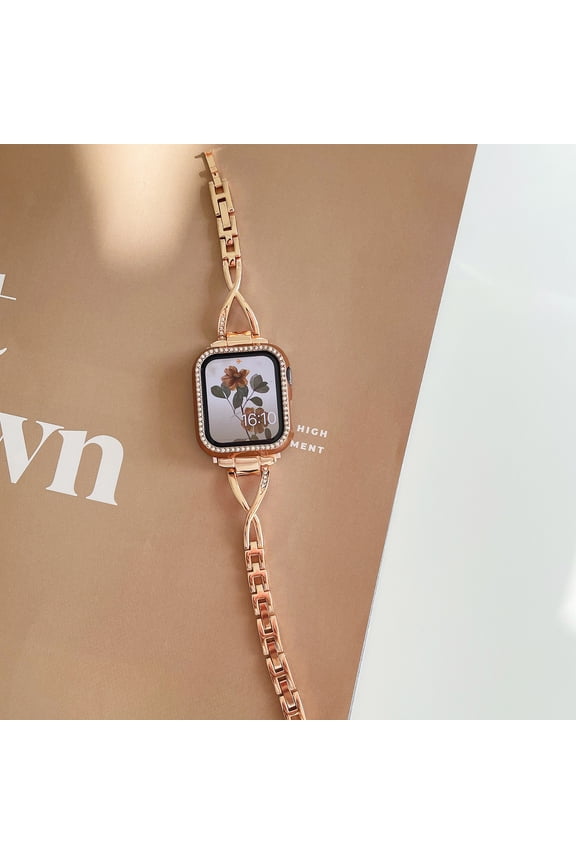TECH CIRCLE X-Shape Band for Apple Watch Band 38mm 40mm 41mm, Women Bling Metal Single Chain Bracelet iwatch Bands for iWatch Series 9/8/7/6/5/4/3/2/1/SE,Rosegold