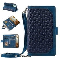 TECH CIRCLE Zipper Wallet Case for Apple iPhone 11 6.1 inch,Crossbody Shoulder Strap Card Pocket Shockproof Flip Kickstand Phone Cover with Wrist Strap,Blue