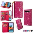 thumbnail image 1 of TECH CIRCLE Zipper Wallet Case for Google Pixel 8,Bling Glitter Fashion PU Leather Magnetic Clasp Flip ID Credit Card Slots Purse Folio Phone Cover with Wrist Strap for Google Pixel 8 6.2",Rose, 1 of 7