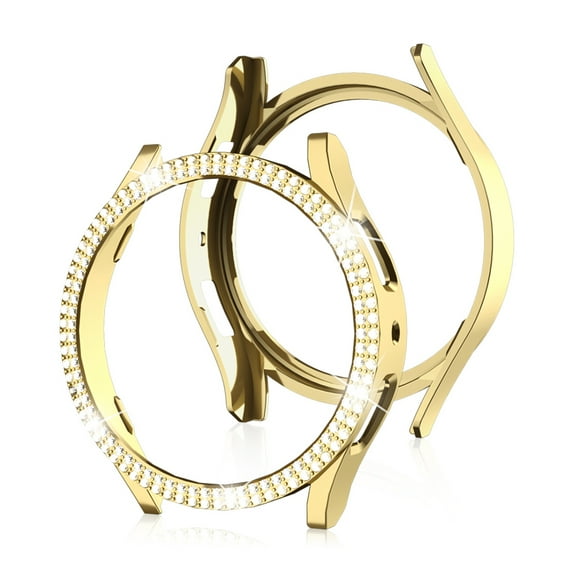 TECH CIRCLE case for Samsung Galaxy Watch 6 44mm Case, Sparkly Bling Diamonds All-Around Protective Hard PC Cover Accessories for Women Girls,Gold