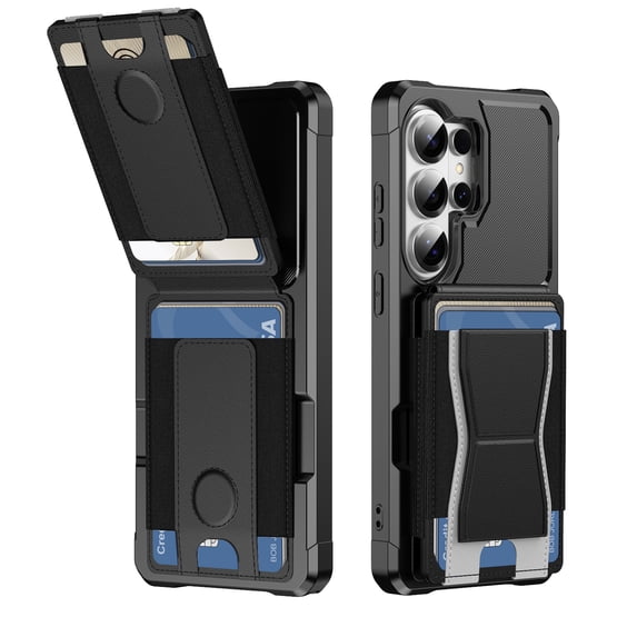 TECH CIRCLE for Galaxy A52 5G (6.5") Wallet Case with Built-in 3 Elastic Card Slots, Kickstand, Drop Protection Shockproof Protective Cover, Black