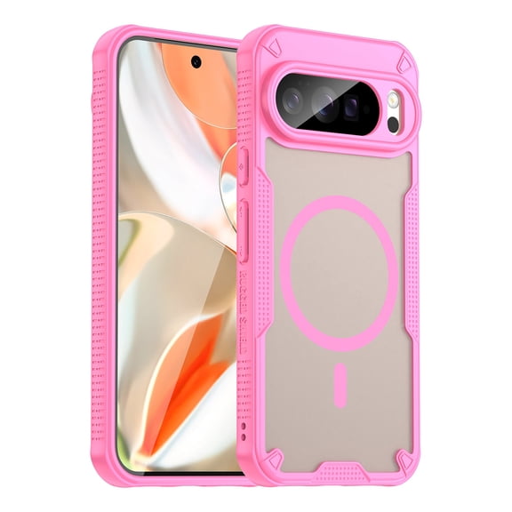 TECH CIRCLE for Google Pixel 10 Pro Magnetic Matte Case,Shockproof PC+TPU Case Compatible with Mag Safe Frosted Transparent Back Cover,Pink