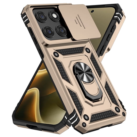 TECH CIRCLE for Motorola Edge 2026 Case, Shockproof TPU+PC Protective Phone Case Ring Holder Kickstand Sliding Lens Protection Cover,Gold