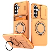 TECH CIRCLE for Samsung Galaxy A57 5G Case,Shockproof TPU+PC Ring Holder 360  Rotated Kickstand Case with Card Holder Slot Slide Lens Cover,Orange