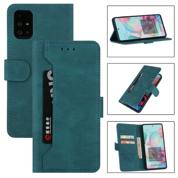 TECH CIRCLE for Samsung Galaxy A71 4G 6.7 Inch Wallet Flip Magnetic Leather Card Slot Wallet Adjustable Kickstand Shockproof Protective Case , Blue