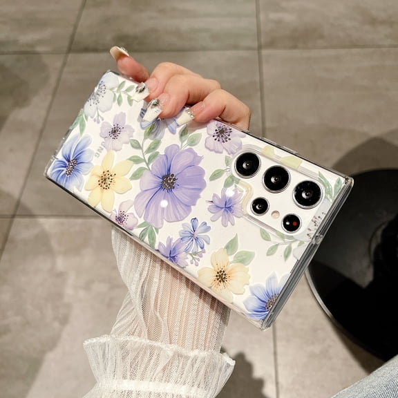 TECH CIRCLE for Samsung Galaxy S26 Flower Floral Slim Clear Phone Case Shockproof Soft TPU Flower Pattern Heavy Duty Protective Cover,F