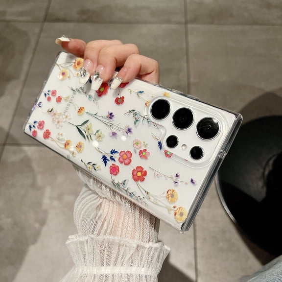 TECH CIRCLE for Samsung Galaxy S26 Ultra Flower Floral Slim Clear Phone Case Shockproof Soft TPU Flower Pattern Heavy Duty Protective Cover,C