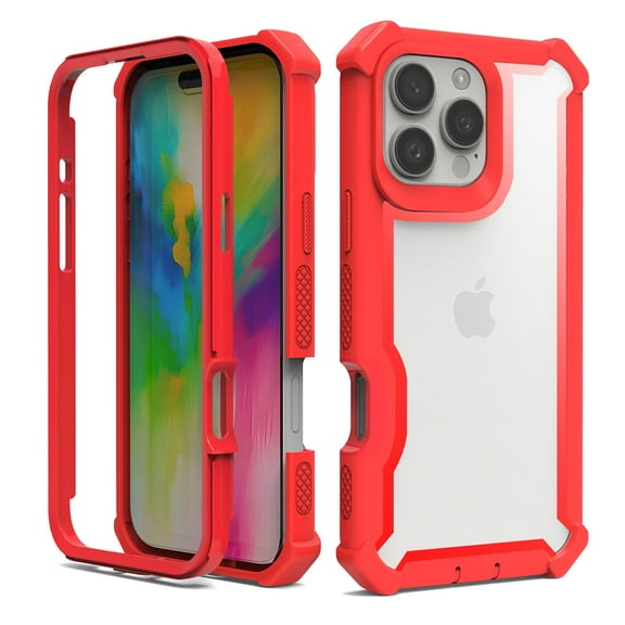 TECH CIRCLE for iPhone 16 Pro Case, Shockproof TPU+PC Armor Case Transparent Clear Back Cover,Red