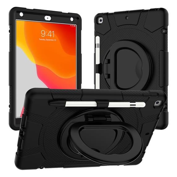 TECH CIRCLE iPad 10.2 Case (9th/8th/7th Generation - 2022/2020/2019), Kids Proof Shockproof Rugged Cae with Kickstand /Handle /Adjustable Shoulder Strap, Black