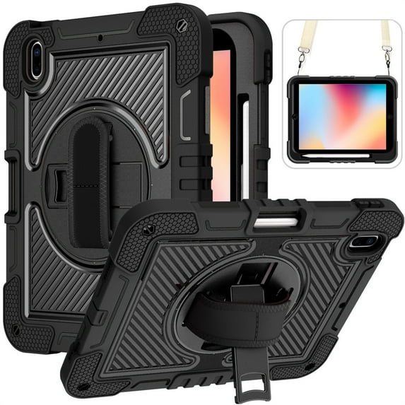 TECH CIRCLE iPad 10.2 Case (9th/8th/7th Generation) - Kids Proof Rugged Case with Kickstand / Adjustable Hand/Shoulder Strap, Black