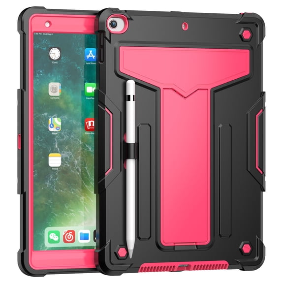 TECH CIRCLE iPad 10.2 inch Case 9th/8th/7th Generation Case 2021/2020/2019,Shockproof Kids Friendly Convertible Stand Full Body Rugged Protective Sturdy Kids Cover with Pencil Holder, Black + Rose