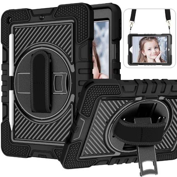 TECH CIRCLE iPad 10th Generation Case 10.9 Inch 2022,Heavy Duty Rugged Protective Case Rotating Hand Strap Stand Handle Shoulder Strap Kids Case for iPad 10th Generation iPad 10.9 Inch 2022,Black