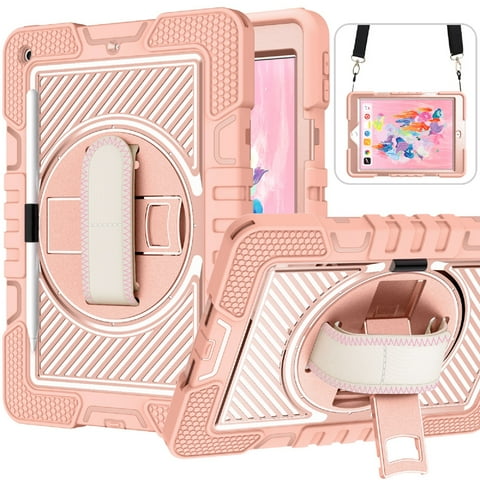 TECH CIRCLE iPad 10th Generation Case 10.9 Inch 2022,Heavy Duty Rugged Protective Case Rotating Hand Strap Stand Handle Shoulder Strap Kids Case for iPad 10th Generation iPad 10.9 Inch 2022,Rosegold