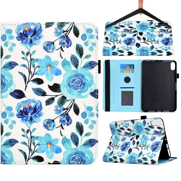 TECH CIRCLE iPad 10th Generation Case iPad 10.9 Inch Case 2022, iPad Case 10th Generation Multi-Angle Viewing Stand Cover with Hand Strap Card Slots Wallet Case for iPad 10th Gen 10.9" ,Blue Flower