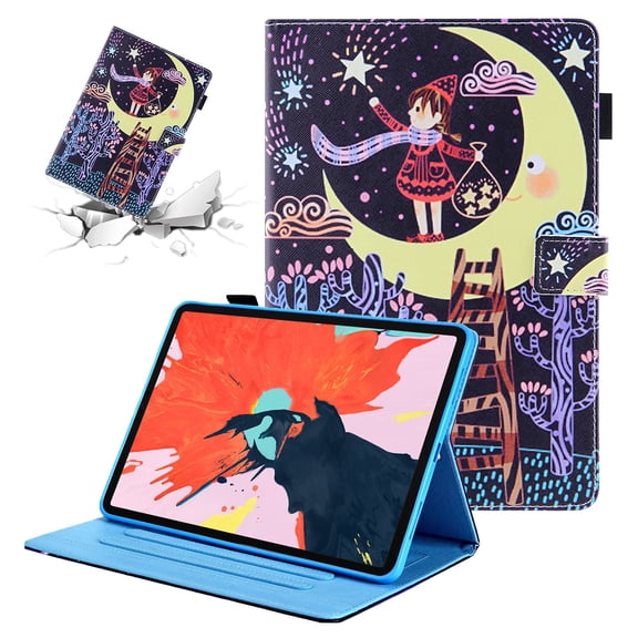 TECH CIRCLE iPad 10th Generation Case iPad 10.9 Inch Case 2022, PU Leather Stand Wallet Smart Flip Multiple Viewing Angles Cover with Auto Sleep Wake Feature Protective Case, Moon & Girl