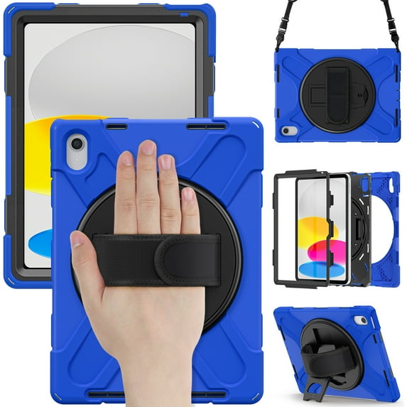 TECH CIRCLE iPad 10th Generation Case 10.9 Inch, Shockproof Rugged Drop Protection Cover with 360° Rotatable Kickstand & Shoulder Strap for 10.9" iPad Case 2022 Released, Blue