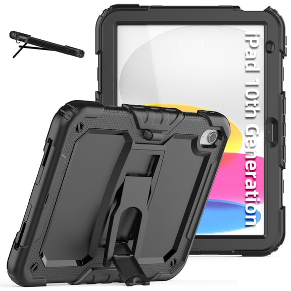 TECH CIRCLE iPad 10th Generation Case 2022, 10.9 Inch iPad Case with Pencil Holder, iPad 10.9 Case with Kickstand Shoulder Strap Hybrid Shockproof iPad 10th Gen Case for Kids Boys, Black