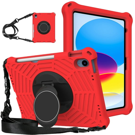 TECH CIRCLE iPad 10th Generation Case 2022 10.9 inch, Shockproof Rugged Drop Protection Cover with 360° Rotatable Kickstand & Shoulder Strap & Pencil Holder for 10.9" iPad Case 2022 Released, Red