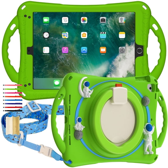 TECH CIRCLE iPad 10th Generation Case 2022,360°Rotating Stand Multi Functional Handle Ring Heavy Duty Shockproof Rugged Protective Case with Shoulder Strap iPad 10th Generation Case for Kids,Froggreen