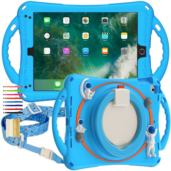 TECH CIRCLE iPad 10th Generation Case 2022,360°Rotating Stand Multi Functional Handle Ring Heavy Duty Shockproof Rugged Protective Case with Shoulder Strap iPad 10th Generation Case for Kids,Blue