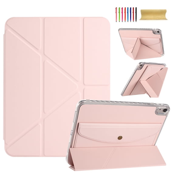 TECH CIRCLE for iPad 11" (A16, 11th Gen), iPad (10th Gen) 10.9 inch Smart Folio Case, Versatile Tri-fold Stand, Built-in Pencil Holder, Pocket, Auto Sleep Wake, Magnetic Closure, Protective, Pink