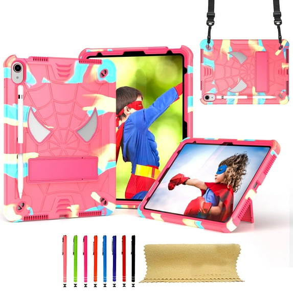 TECH CIRCLE for iPad 11-inch A16 (2025), iPad 10.9" (10th Gen) 2022 Release Shockproof Case with Kickstand/Pencil Holder Loop/Shoulder Strap/Stylus, Cute Cool Spider Protective Rugged Cover, Colorful